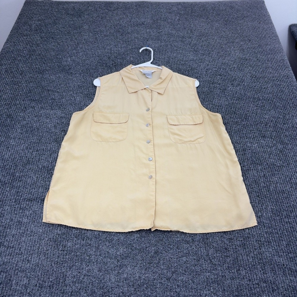 Allison Taylor Shirt Womens XL Yellow Silk Sleeveless Button Up Minimalist Style